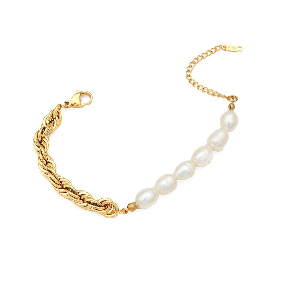 Siyona Freshwater Pearl Collection - Thick Twisted Chain Pearl Bracelet [21MHTSNK]