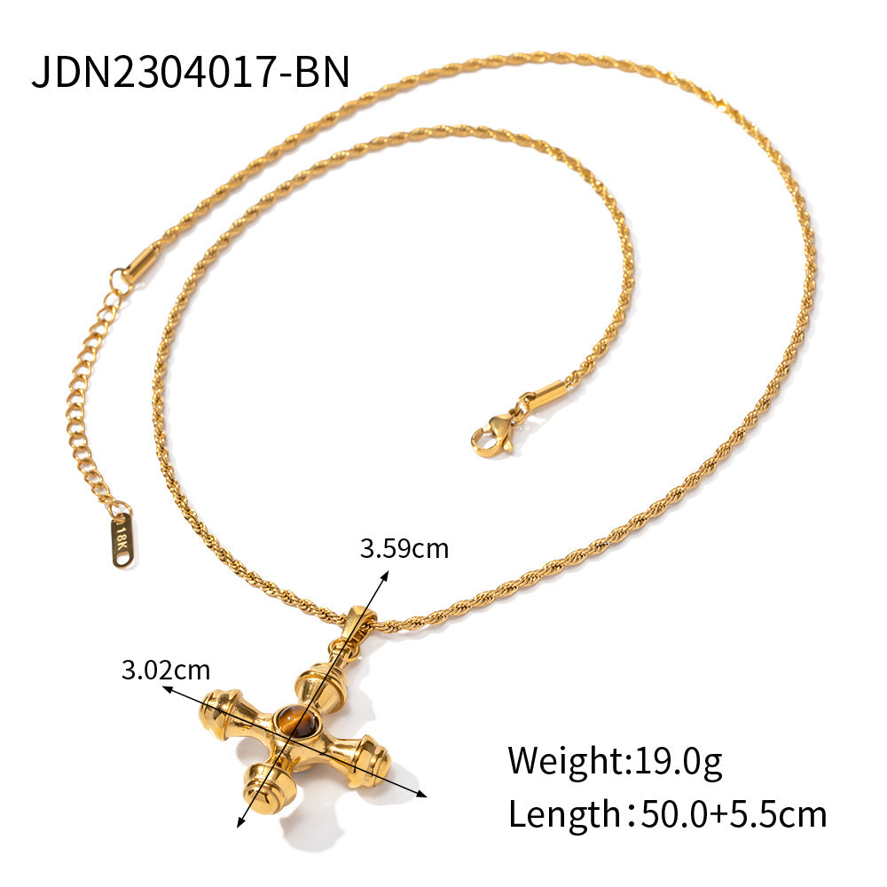 Seven Tiger Eye Cross Necklace - Golden Tiger Eye [YYQGV2SZ]