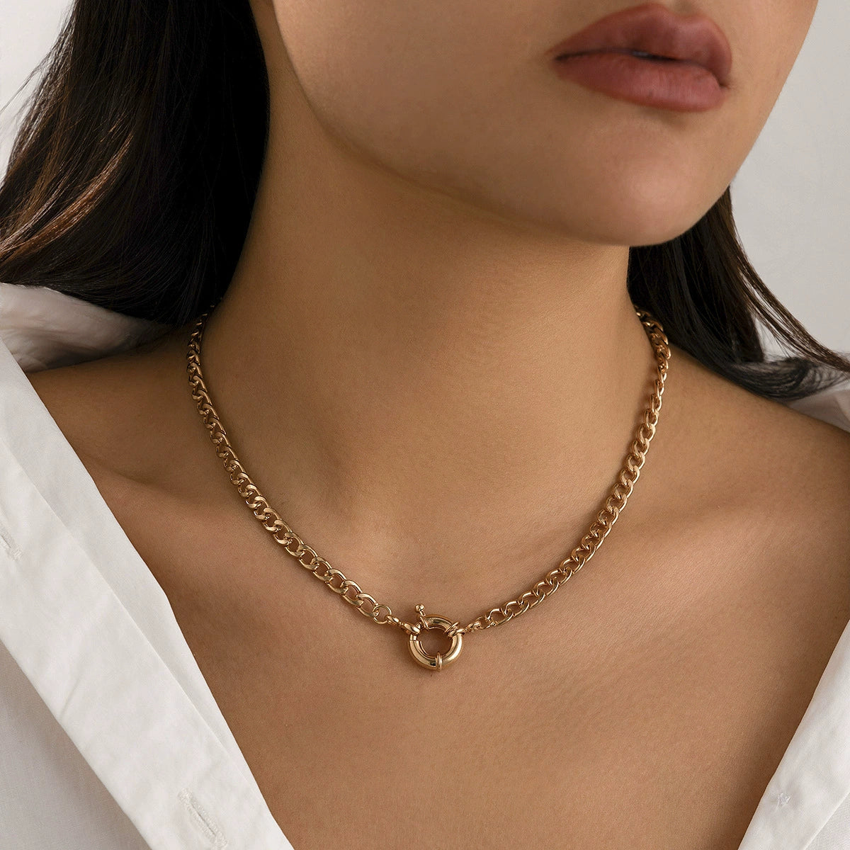 Madyson Geometric Chain Jewelry - Gold Necklace Style 01 [JEYBSZAS]