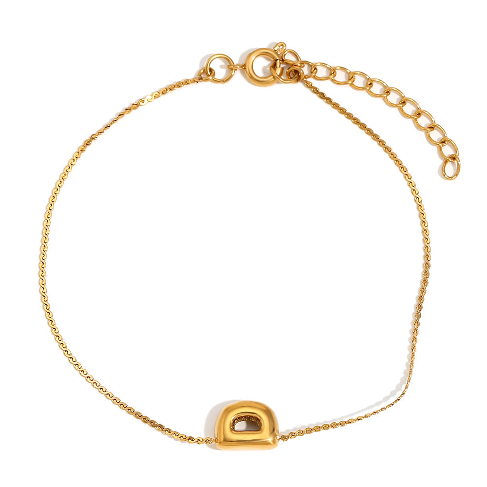 Ilah Bubble Letter Chain Bracelet - Bubble Letter D - Gold [TKR7W2KK]