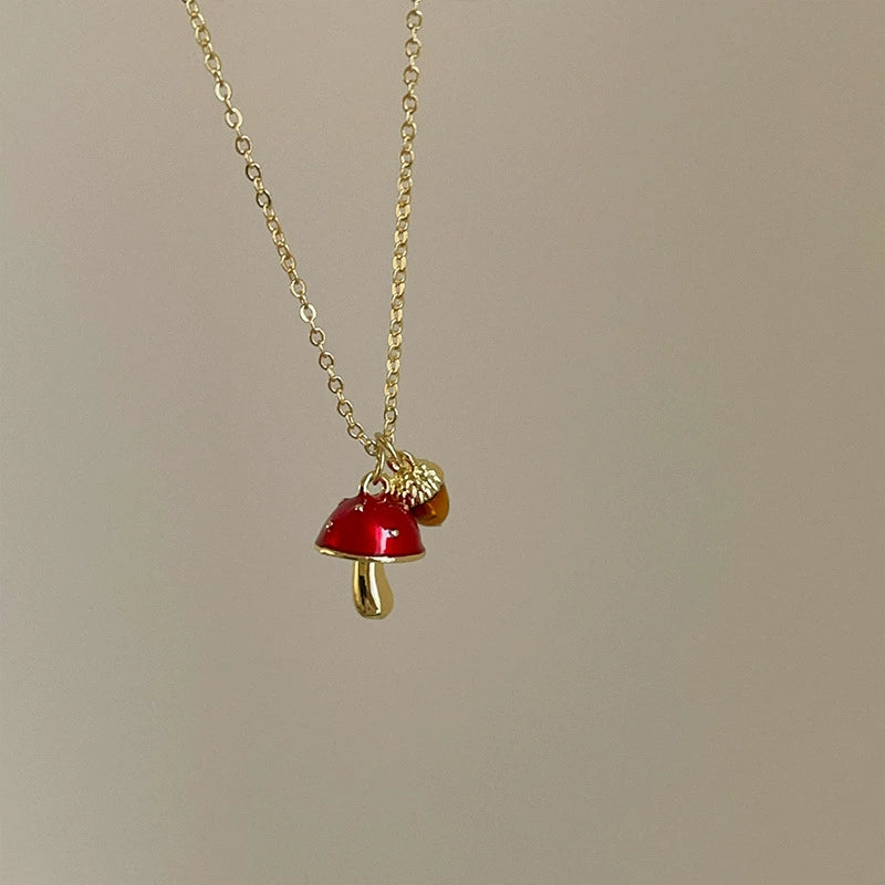 Josie Layered Beaded Necklace - Mushroom Pendant Necklace [DXI8P3CU]