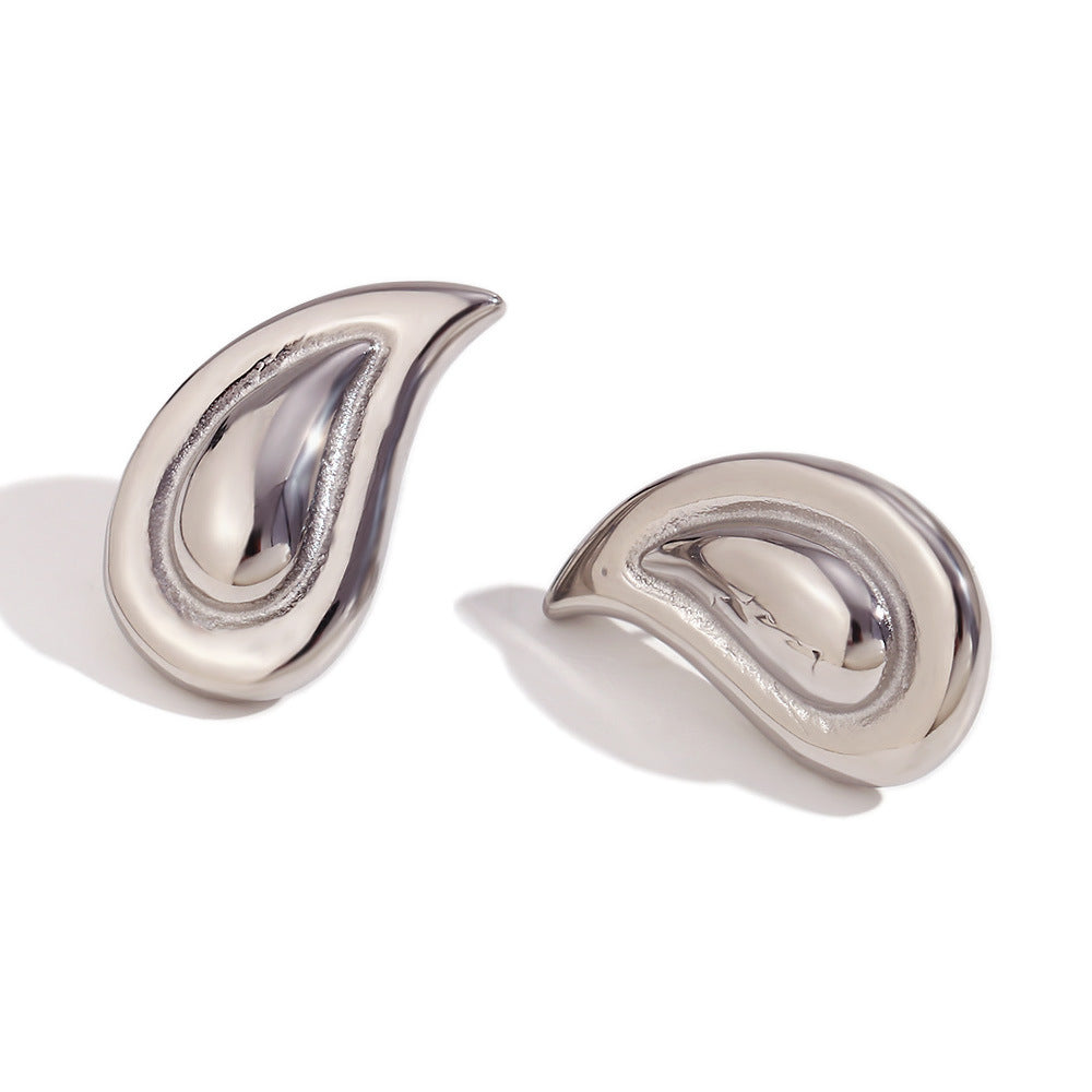 Sama Vintage Gold Drop Earrings - Cast Simple Double Layer Water Drop Studs - Steel [NYNQYIEG]