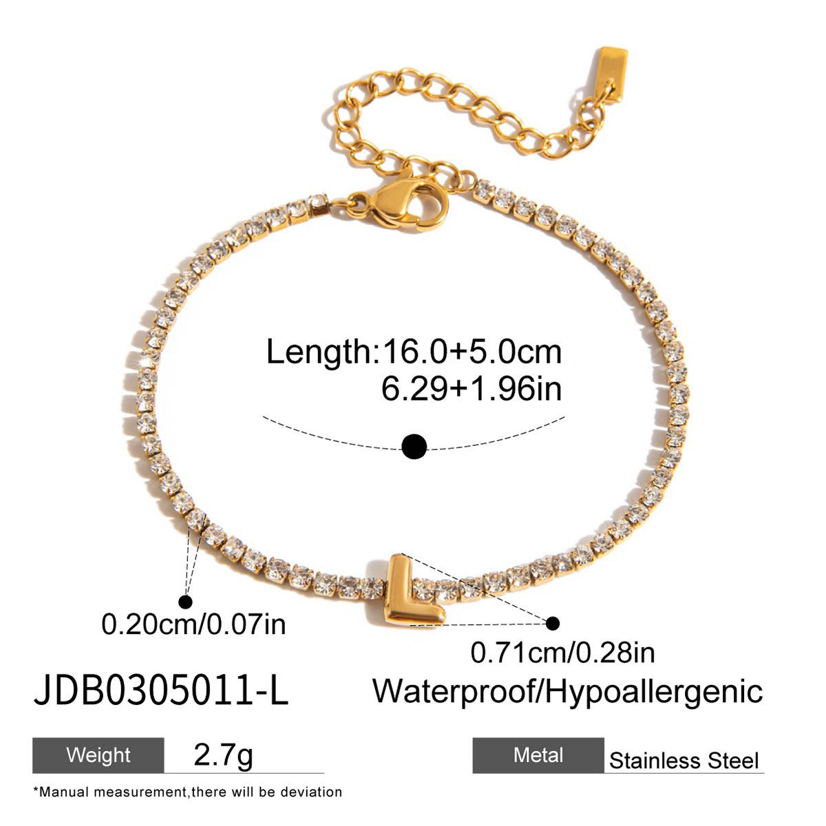 Cayleigh Rhinestone Initial Bracelet - Initial L [CGZ53PQN]
