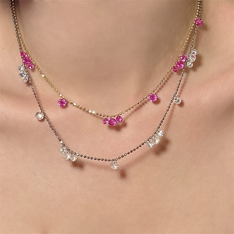 Ariza Beaded Crystal Necklace - Rose Red Crystal Necklace [Z6FA7OGW]