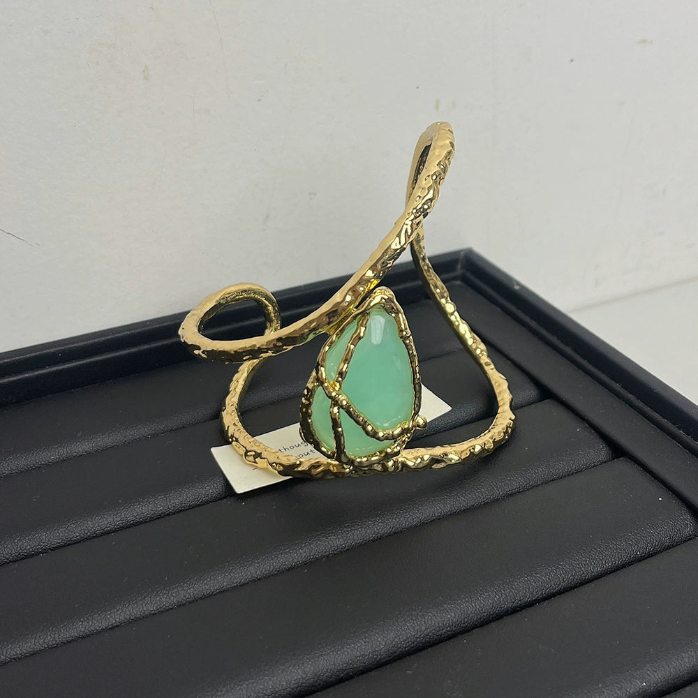 Jemma Gemstone Branch Cuff - Gold with Jade Stone [M1J6EQOU]