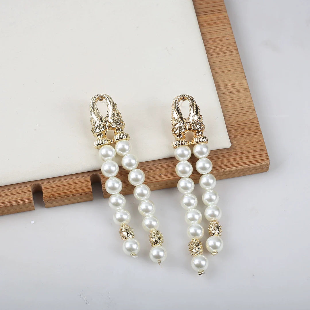 Kimberly Layered Pearl Knot Necklace - Gold Earrings