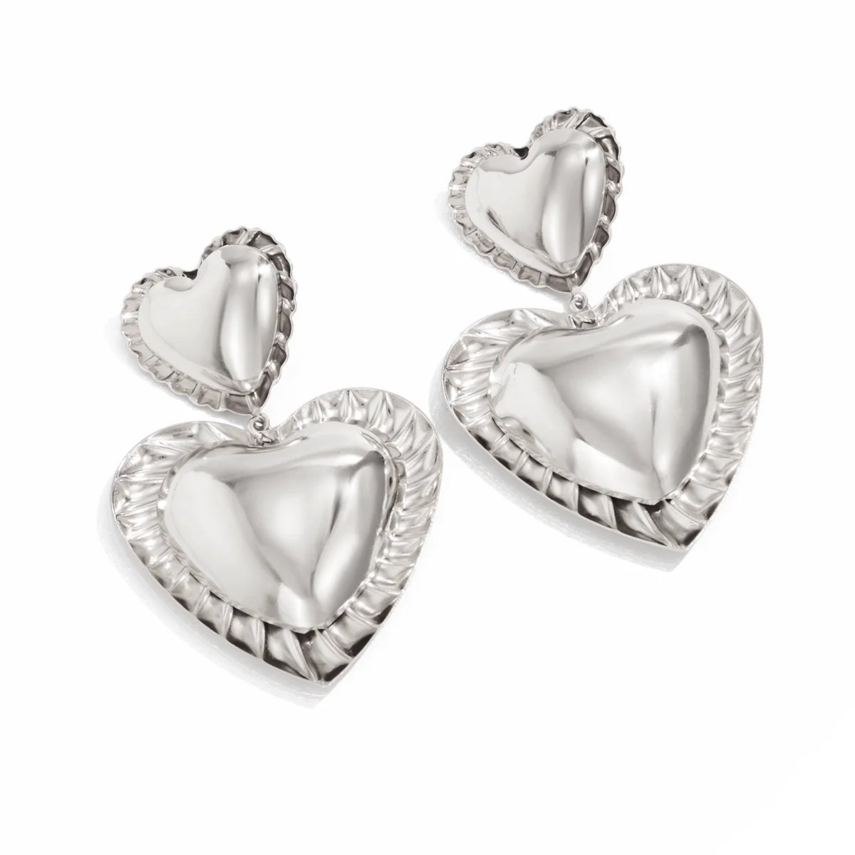 Paizlee Metallic Ruffle Heart Earrings - Silver