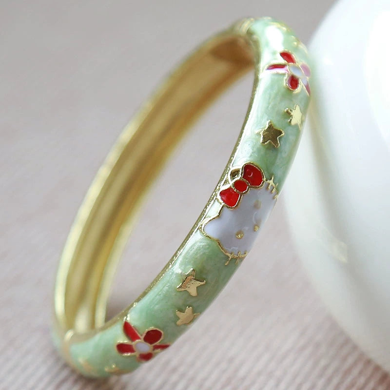 Camrynn Kitty Enamel Bracelet - Light Gray Green (4.7cm) [ID8ALX0E]
