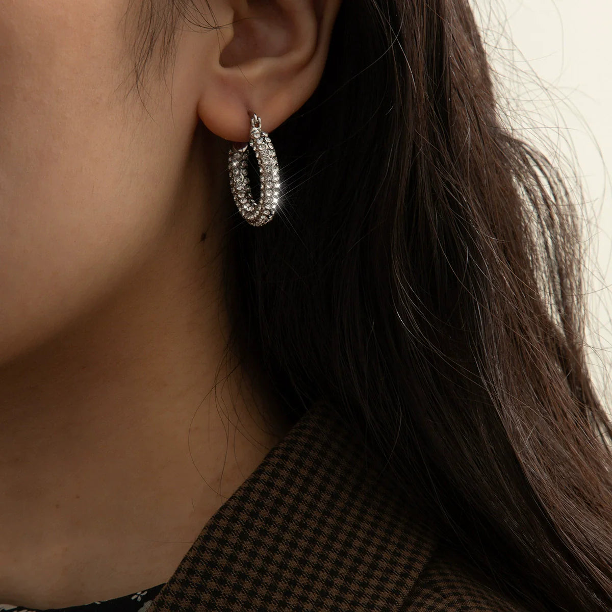 Kelcie Crystal Earring Set - Small Hoop Silver Clear Crystal
