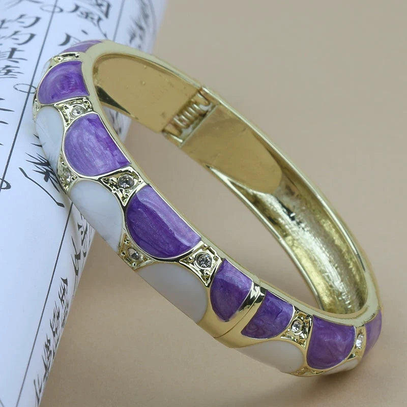 Amarachi Delicate Enamel Bracelet - Purple White Half-Circle