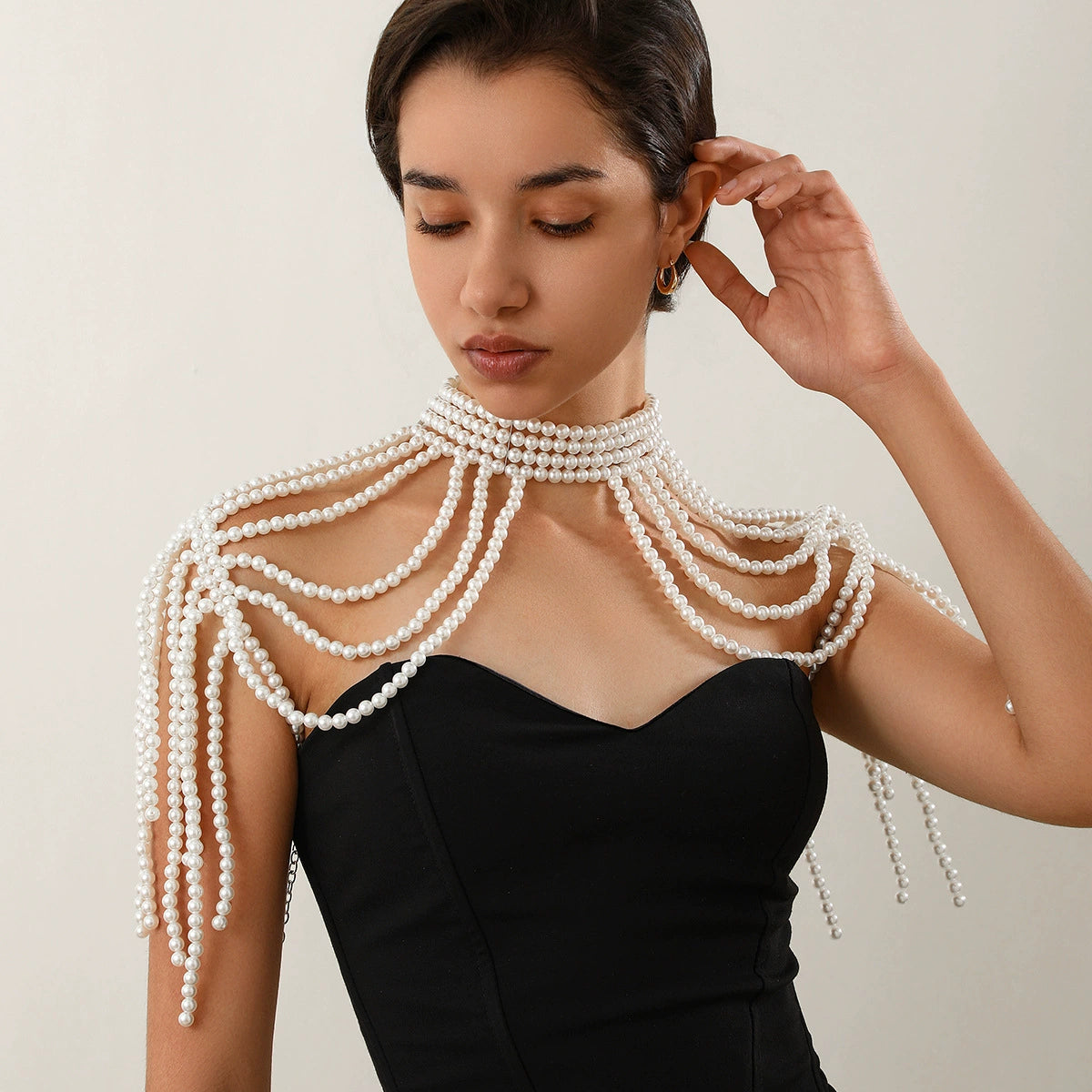Aurianna Pearl Tassel Shoulder Chain - Style 02: White [LF3DZE2Z]