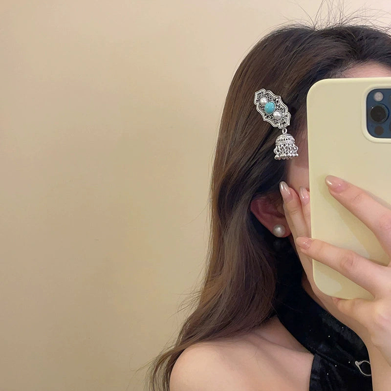 Triniti Turquoise Tassel Hairpin - Duckbill Clip - Silver Single (Short Tassel) [91RK3LTL]