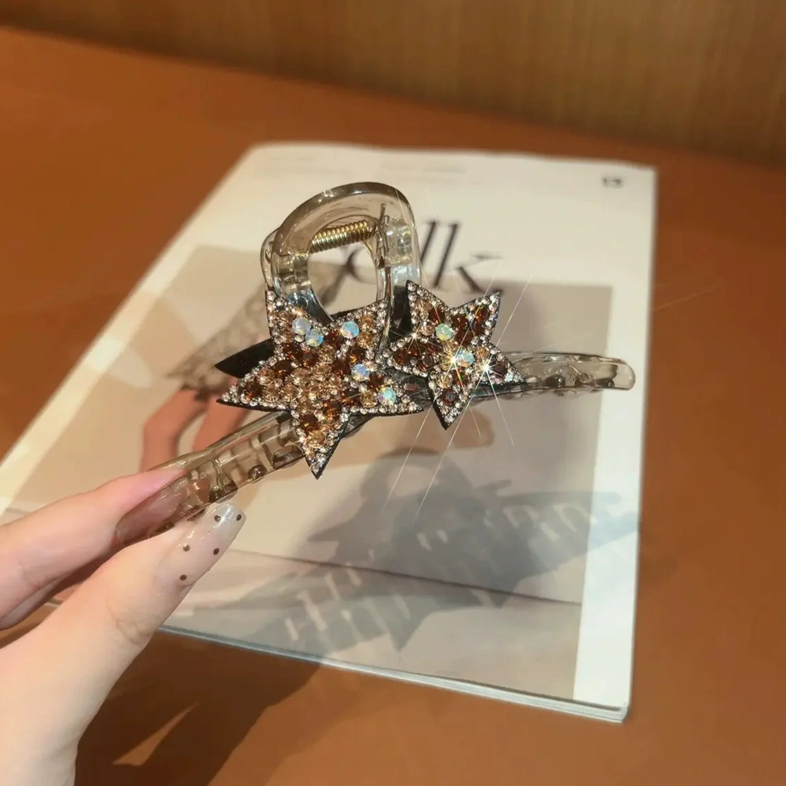 Kaycie Sparkling Star Claw Clip - Champagne Large (13cm)