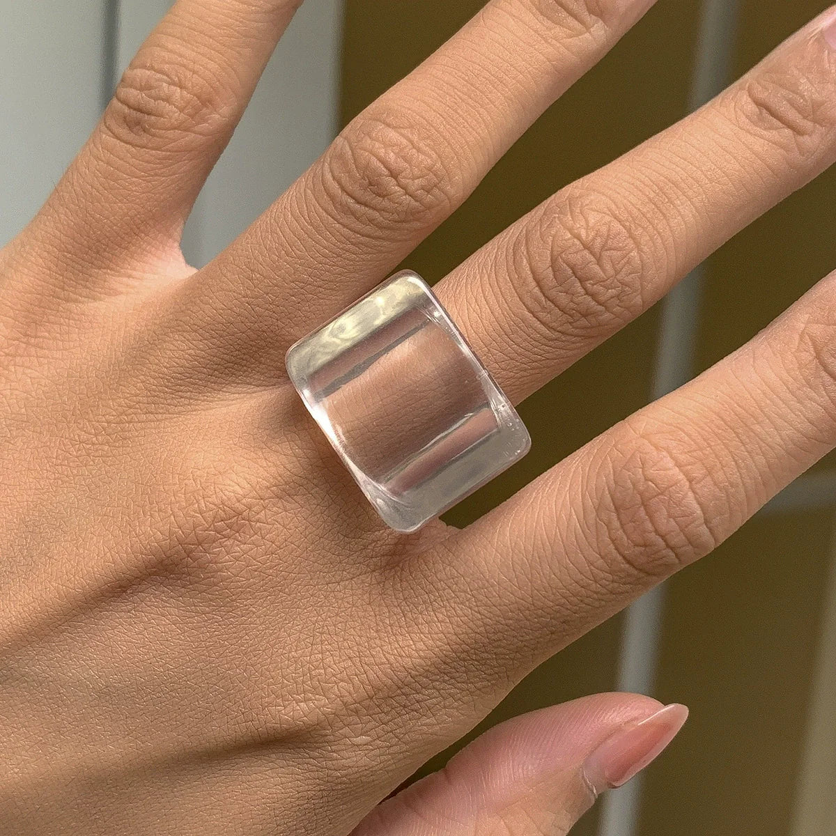 Miriam Chunky Square Resin Ring - Transparent