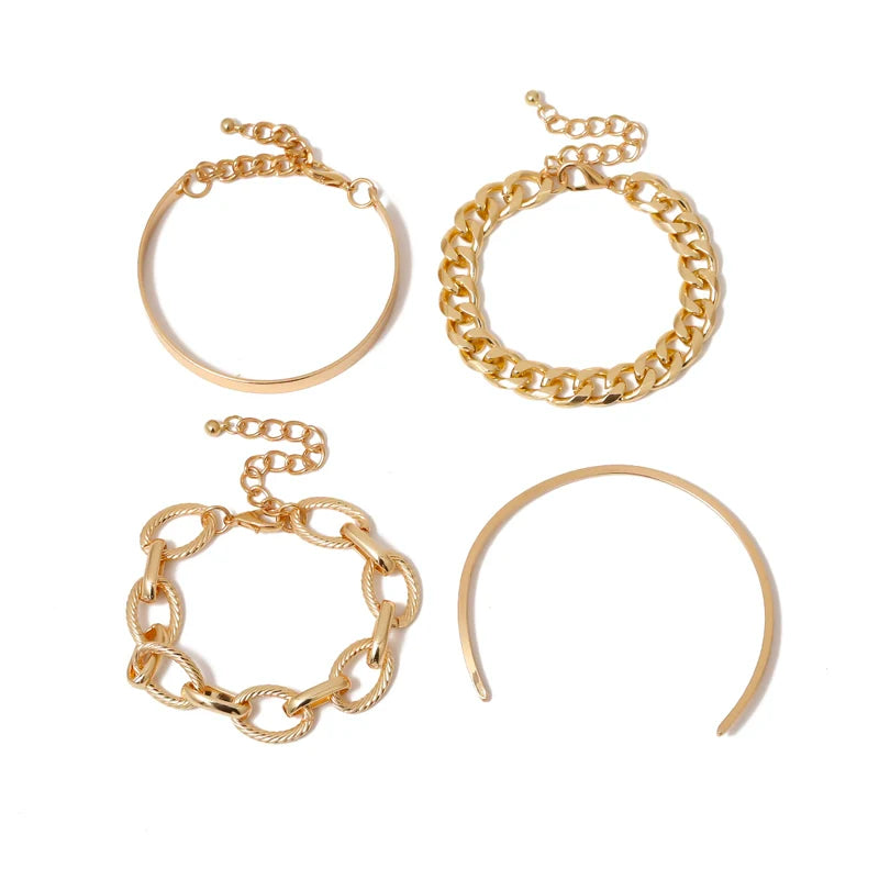 Hazel Stackable Metal Bracelets Set - Gold Style Two