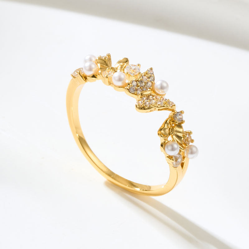 Aliviana Butterfly Pearl Ring - Silver-toned [545XVV0H]