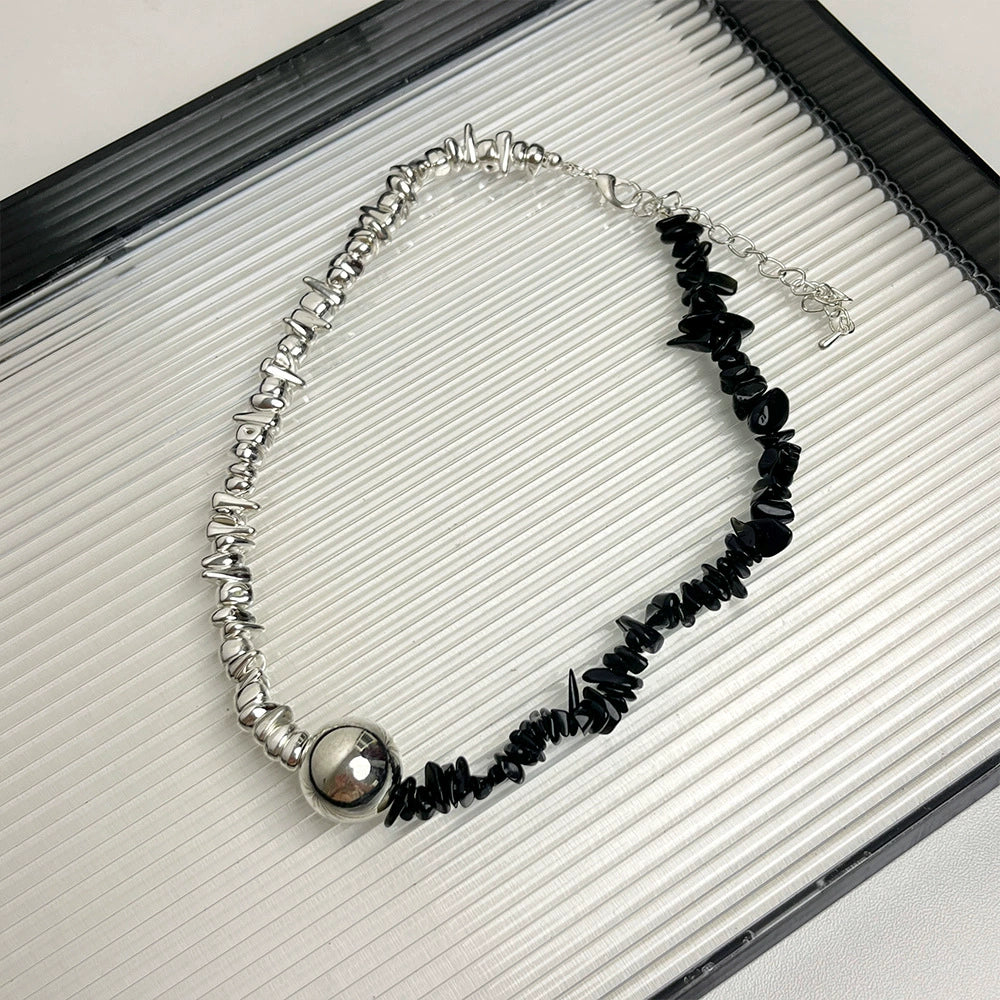 Honor Asymmetric Sphere Choker - Black Silver Contrast Necklace [NVFXQKII]