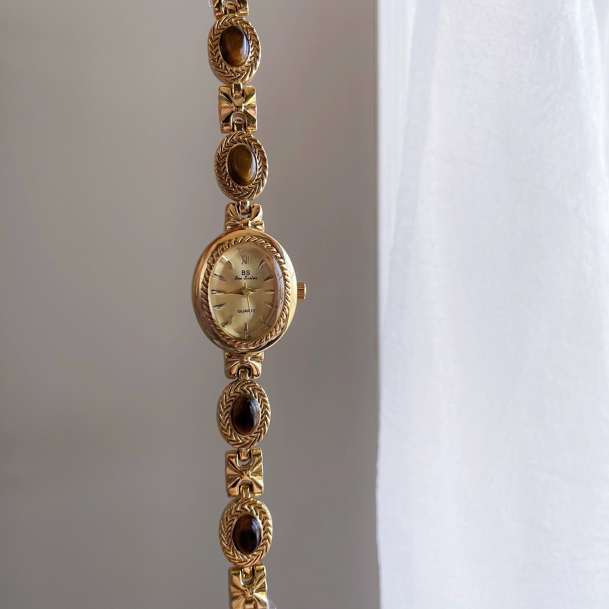 Aavya Gemstone Bracelet Watch - Tiger Eye Brown [N8MITWVU]