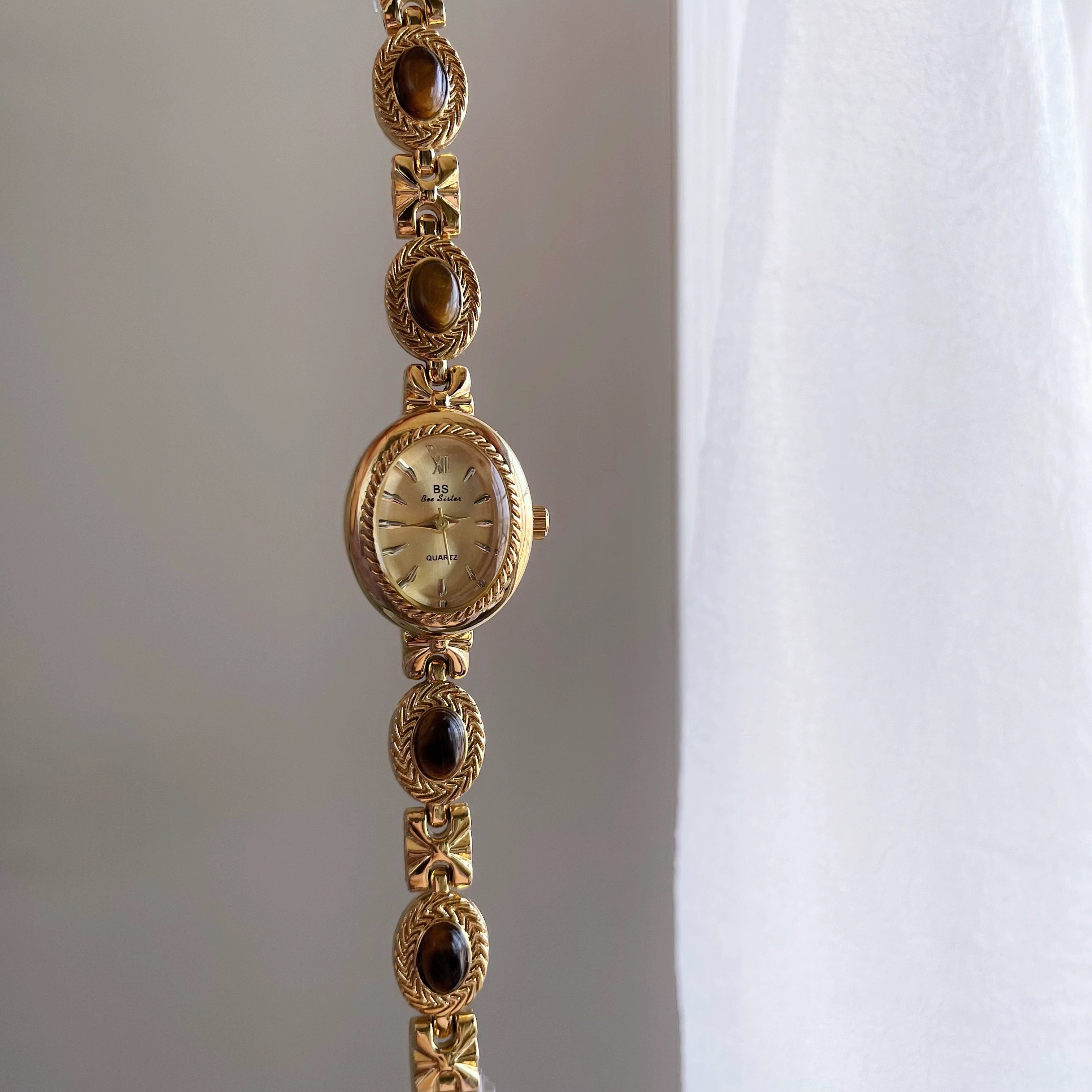 Aavya Gemstone Bracelet Watch - Tiger Eye Brown [N8MITWVU]