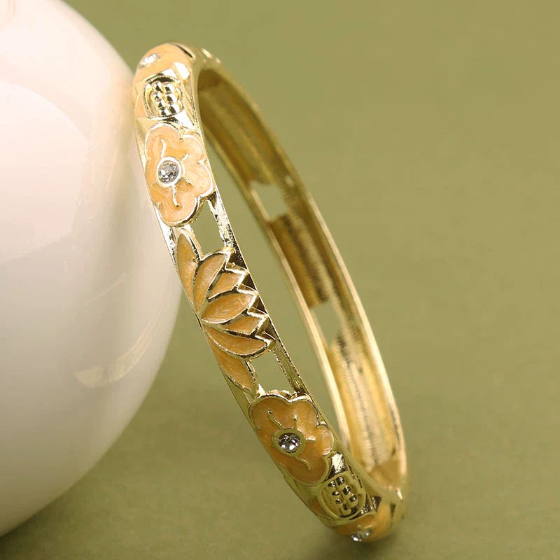 Sunshine Lotus Enamel Bracelet - Orange Yellow Lotus