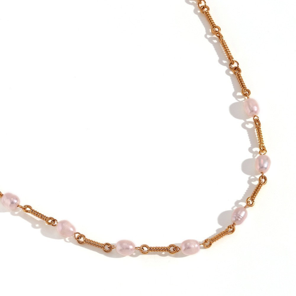 Avni Delicate Pearl Necklace - Wound Metal Wire Freshwater Pearl Handmade Necklace - Gold [7W4Z391V]