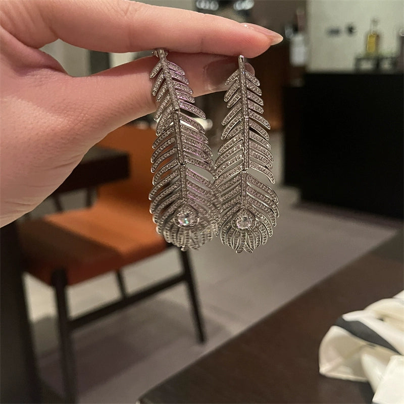 Roman Zircon Feather Earrings - Zhao Liying Style Large Feather Earrings [XVOWDV1V]