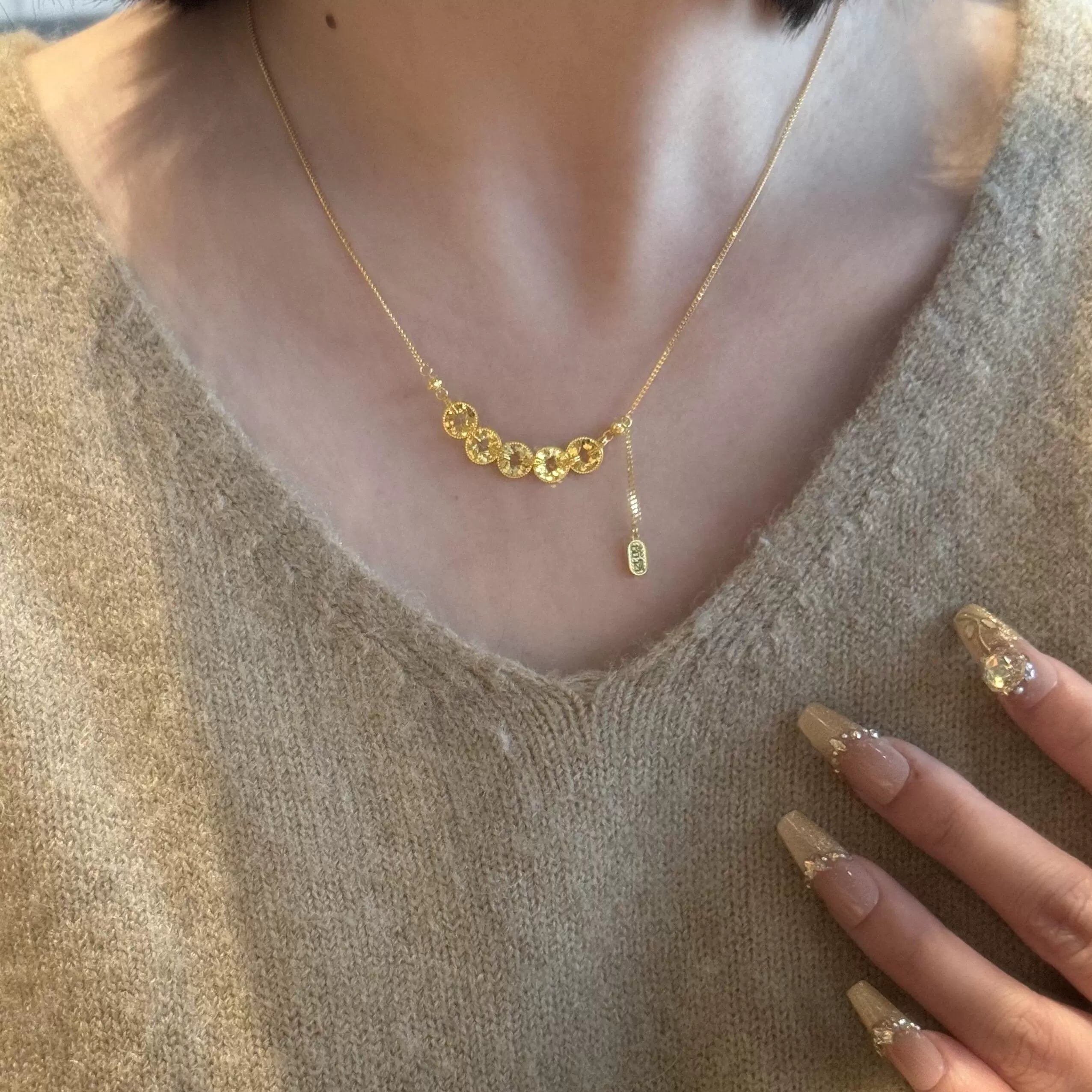 Iyla Sparkling Coin Tassel Necklace - Sparkling Lucky Coin Necklace