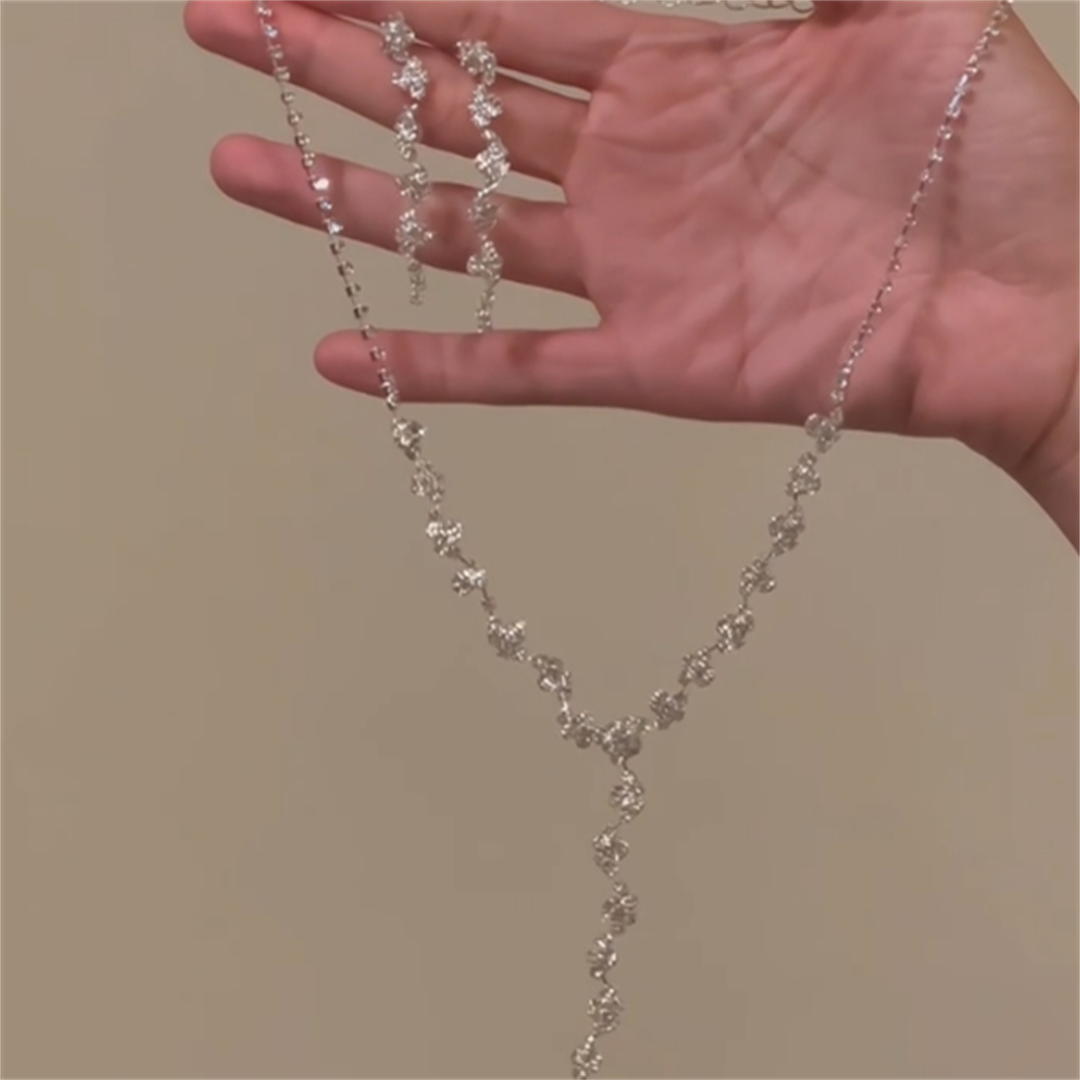 Winslow Rhinestone Tassel Set - Necklace + Earrings