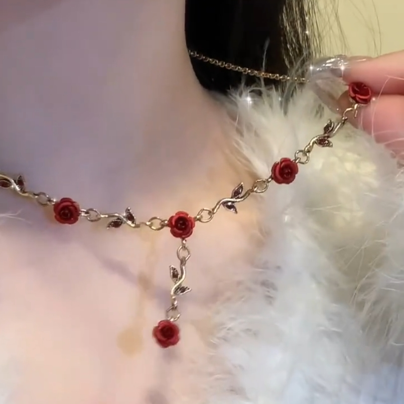 Lyriq Rose Tassel Necklace - Red