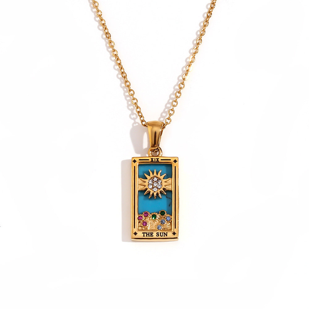 Avalyn Tarot Pendant Necklace - Gold - The Sun [E2Y16IYR]