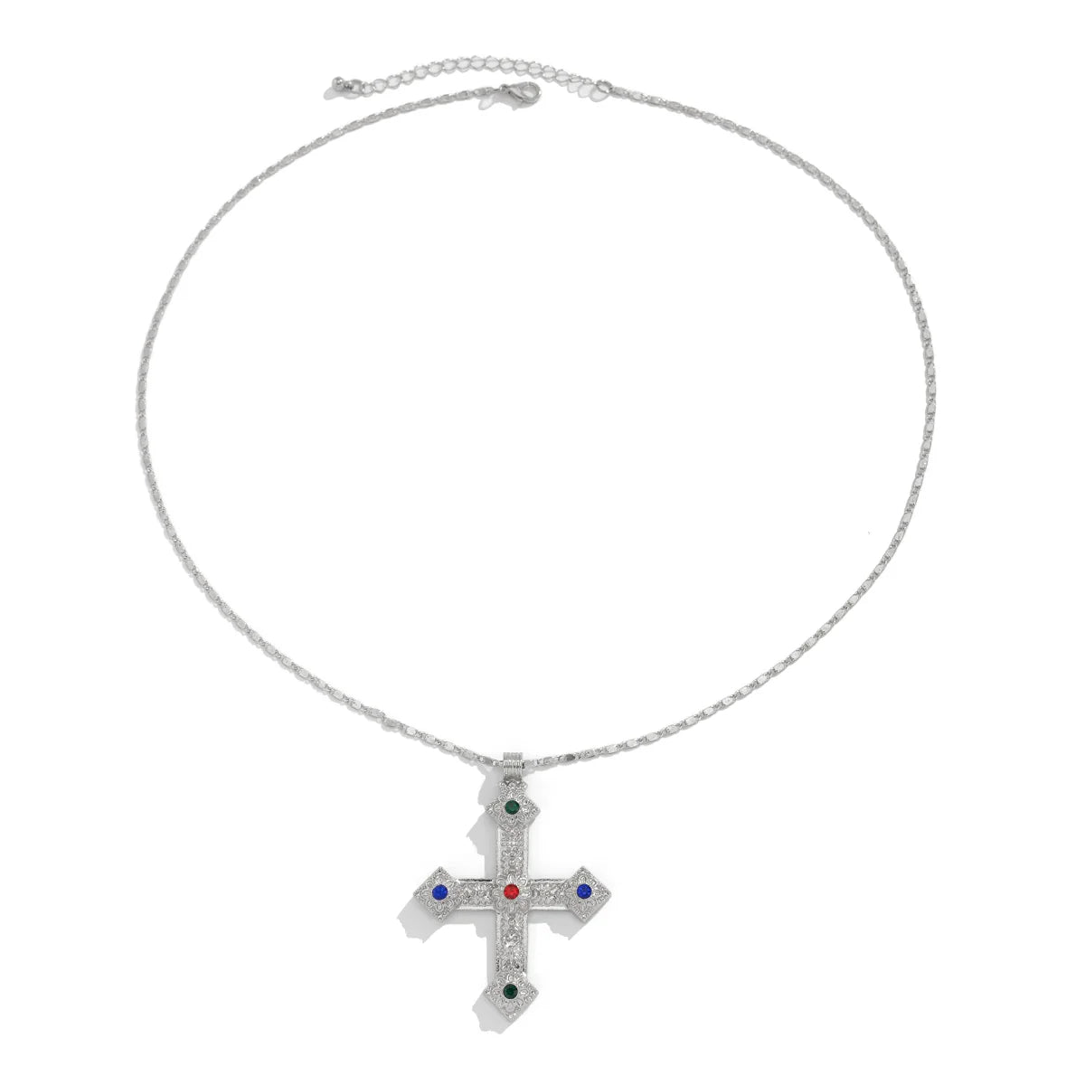 Emmalie Rhinestone Cross Necklace - Silver Pointed Cross