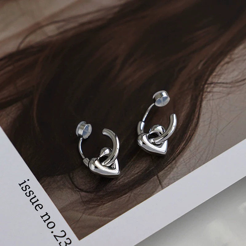 Ellieanna Glossy Heart Ear Clips - Silver