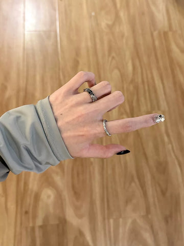 Clark Dark Textured Zircon Ring - Black Zircon Snakebone Ring (Size 6)