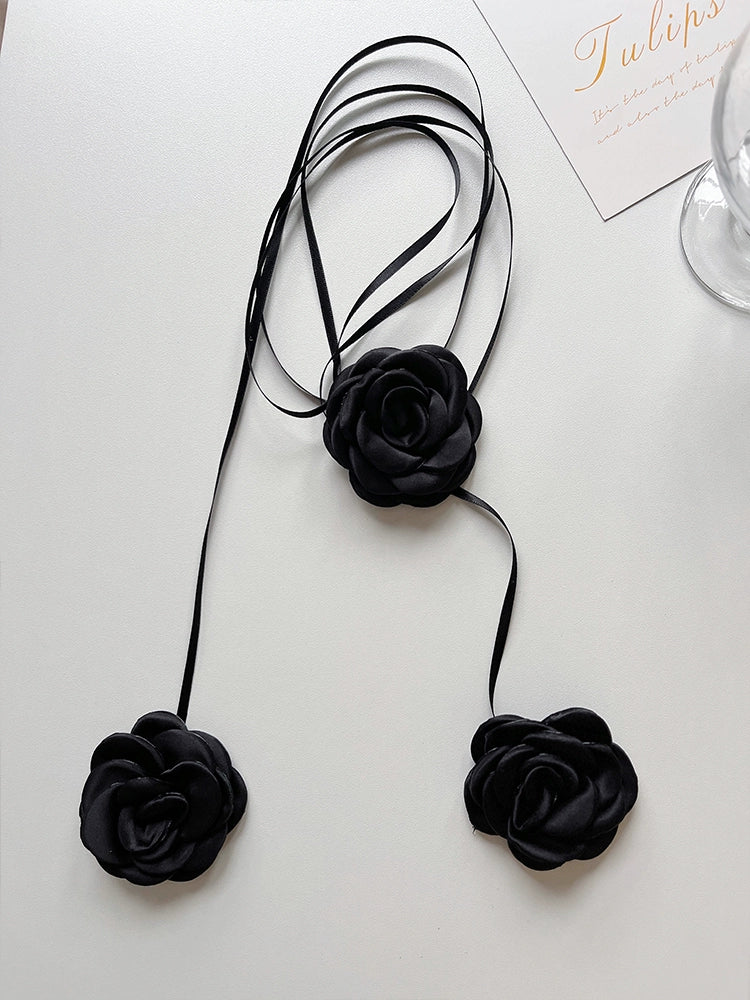 Kenley Fabric Rose Choker - Black