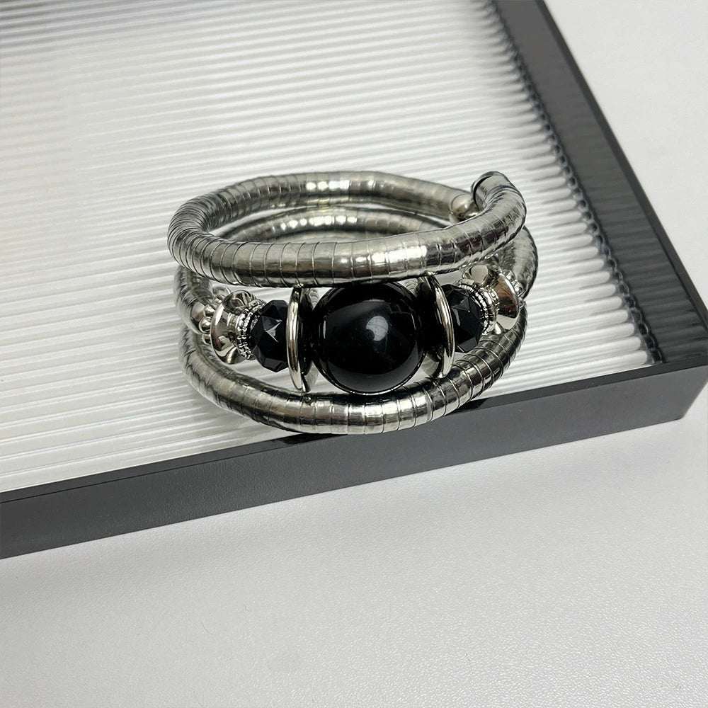 Janelly Black Crystal Stack Bracelet - Stretch Bracelet