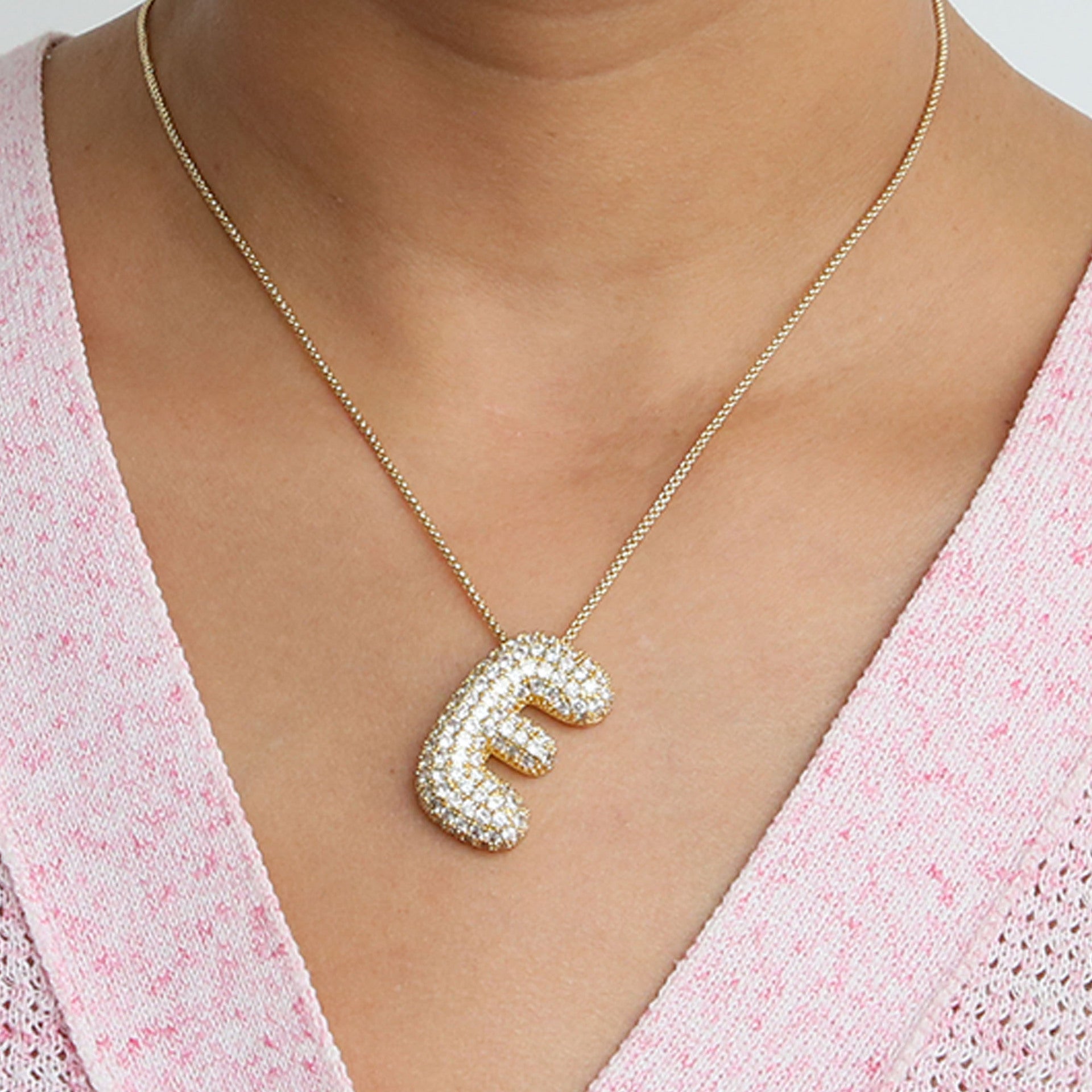Laiba Bubble Initial Necklace - E [JOVA792Z]