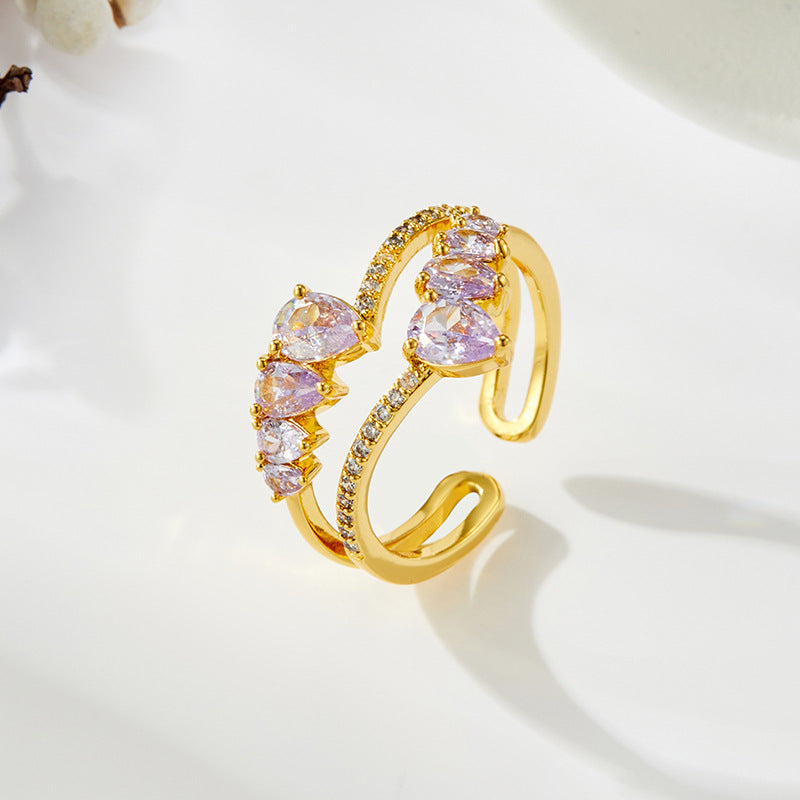 Miracle Zircon Waterdrop Open Ring - Gold Tone [A2H8PJIU]
