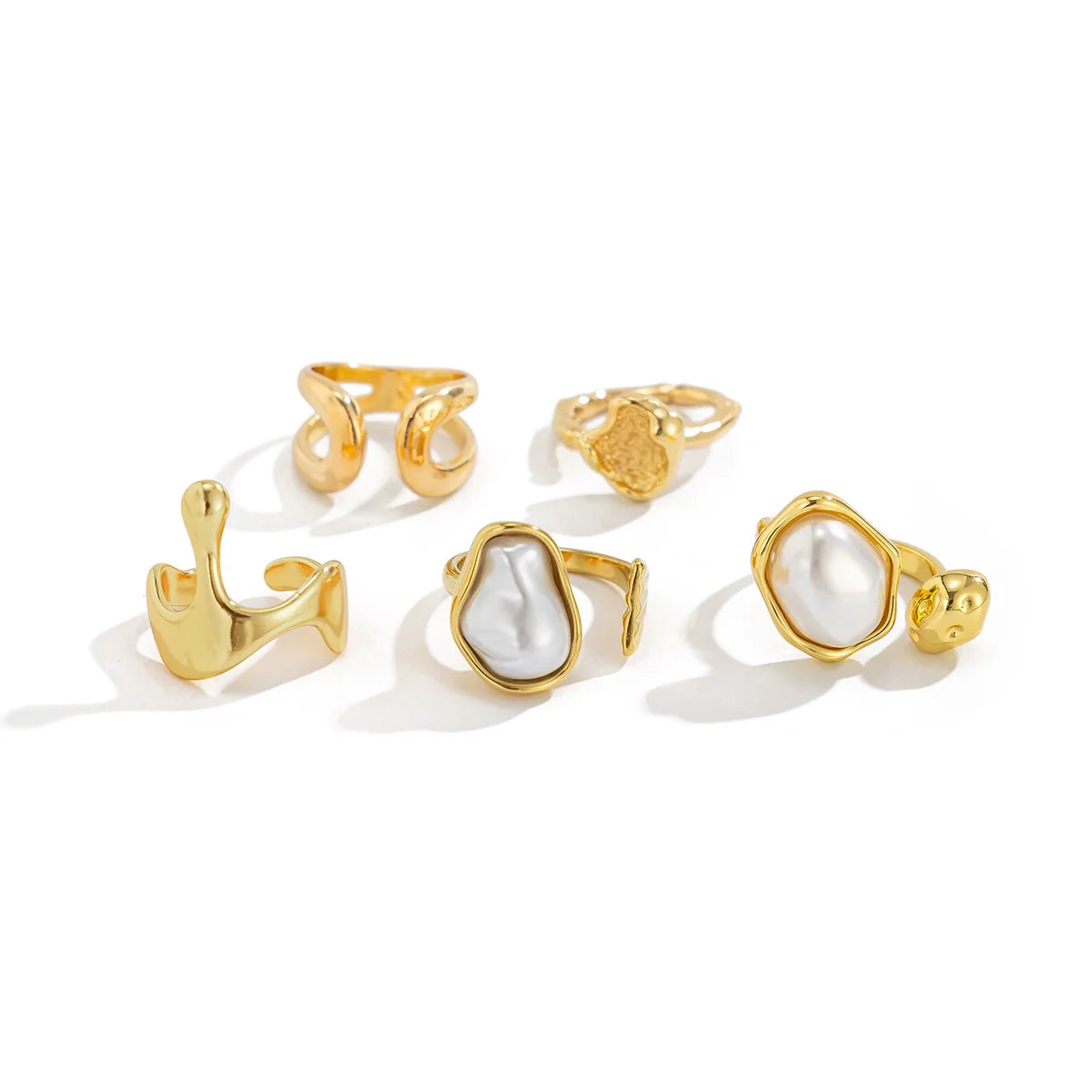 Morghan 5-Piece Pearl Crown Ring Set - Light Gold