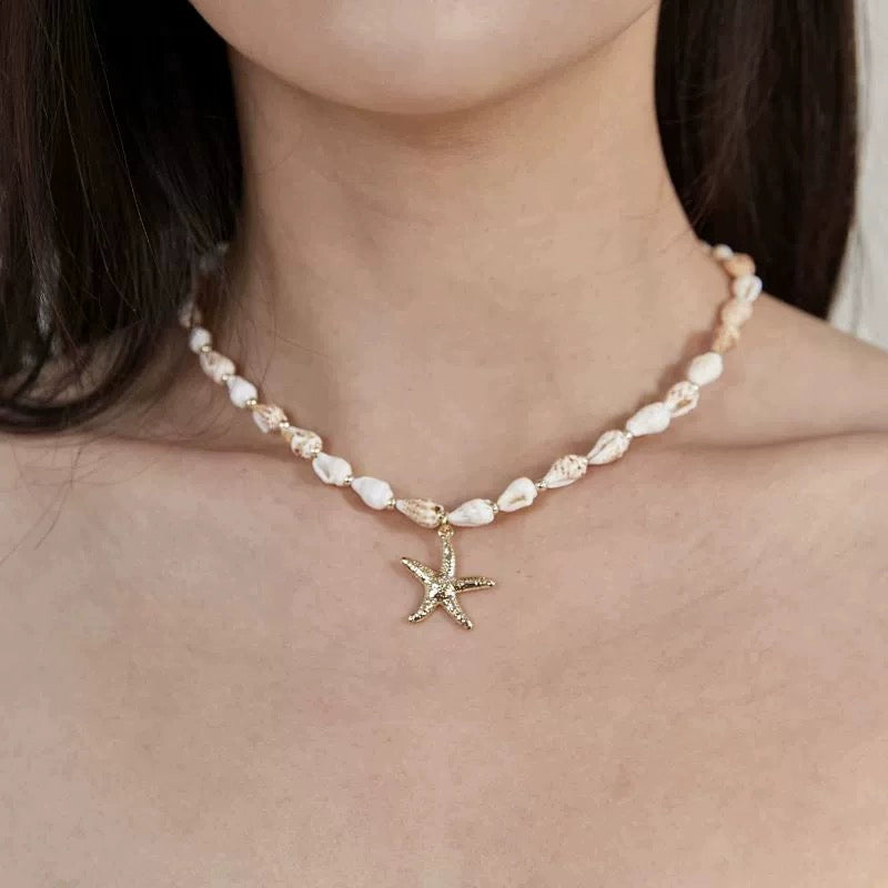Karyn Shell Layered Pendant Necklace - Conch Starfish Necklace (In Stock) [WRZM0L52]