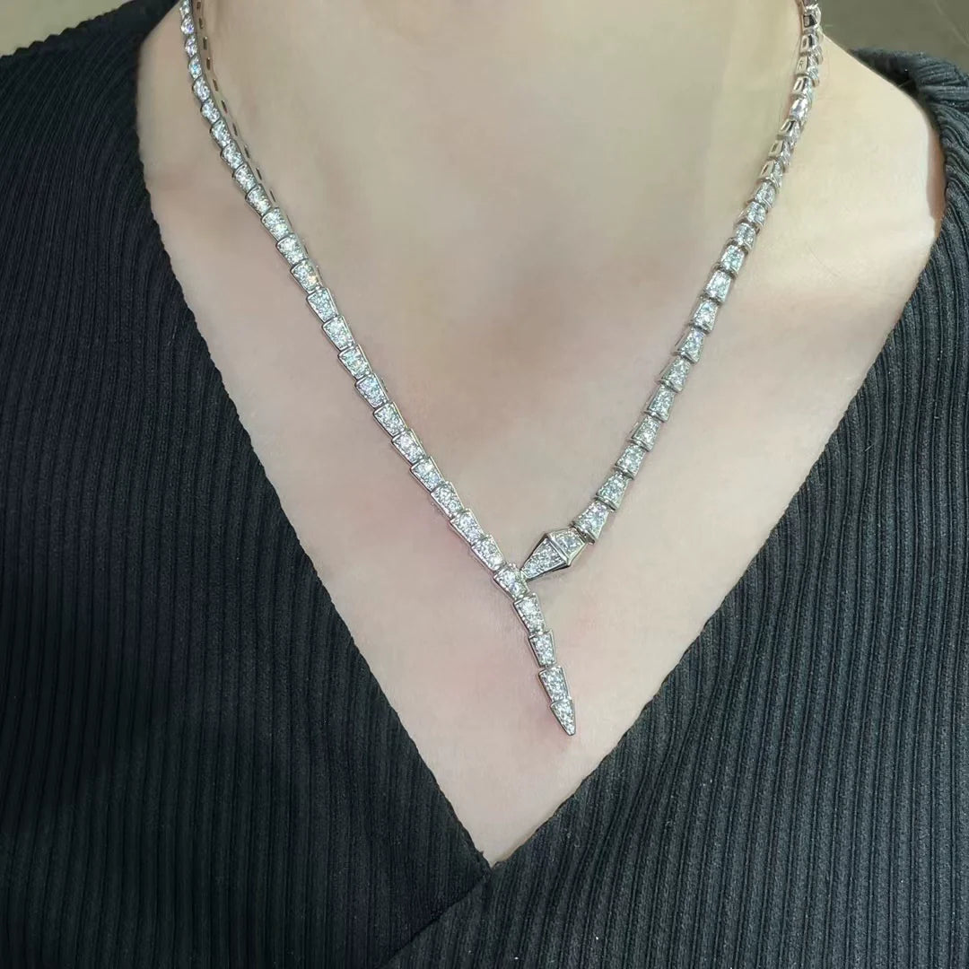 Kiera Serpent Diamond Necklace - White Gold Full Diamond Necklace