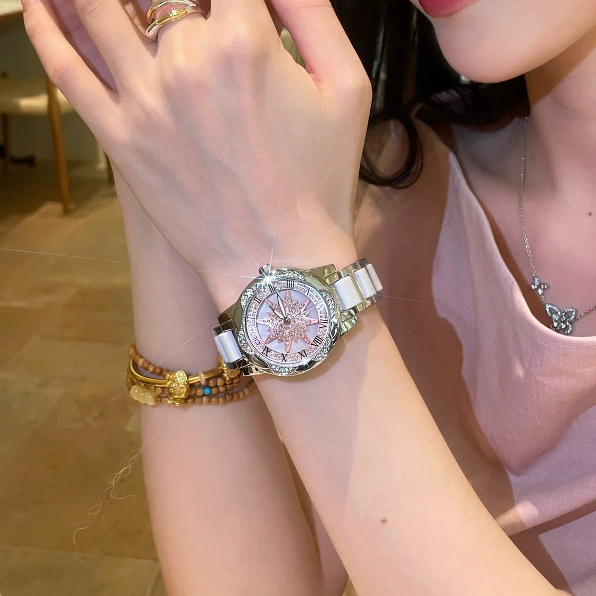 Katy Ceramic Star Mechanical Watch - Pink