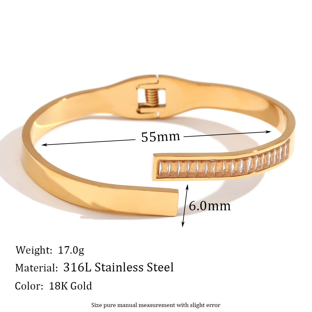 Roman Golden Eye Chain Bracelet - Asymmetric Rectangular Zircon Spring Buckle Open Bracelet - Gold [AMXBJ5IN]