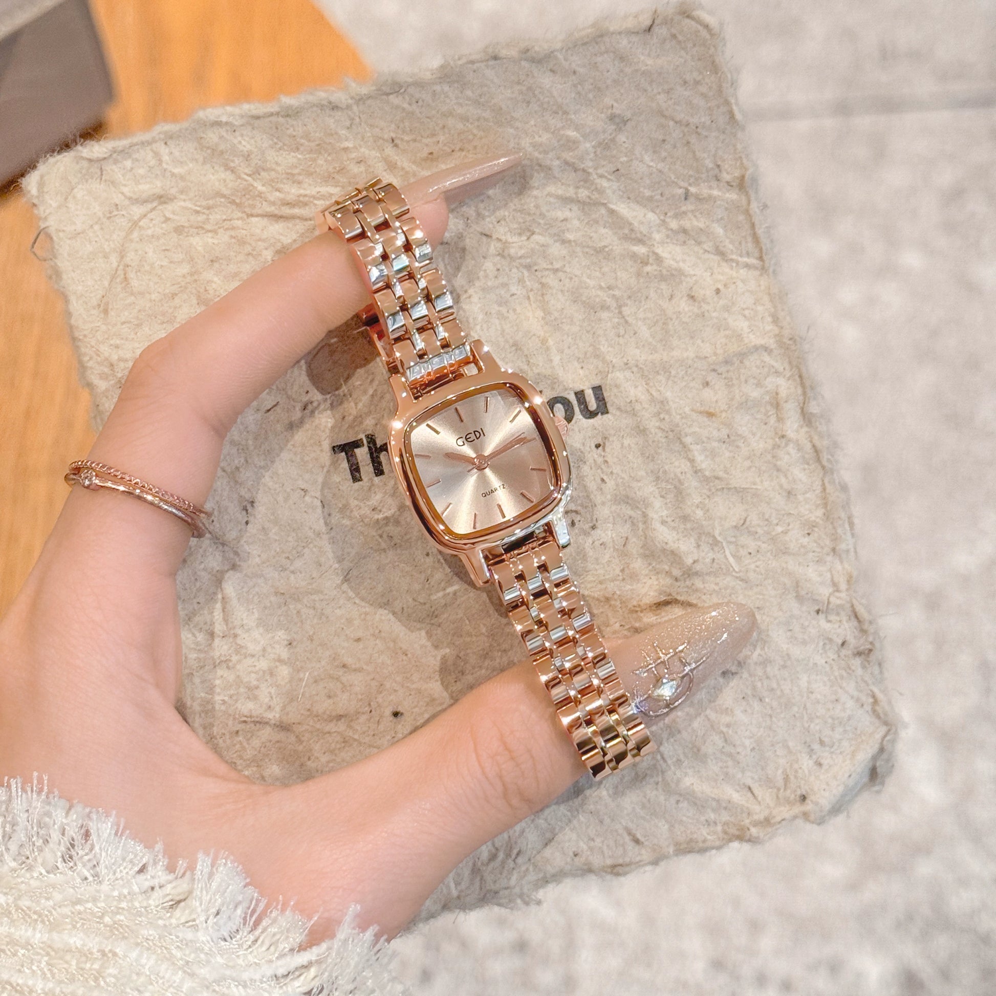 Malania Elegant Square Watch - Rose Gold [1TMJHCKK]