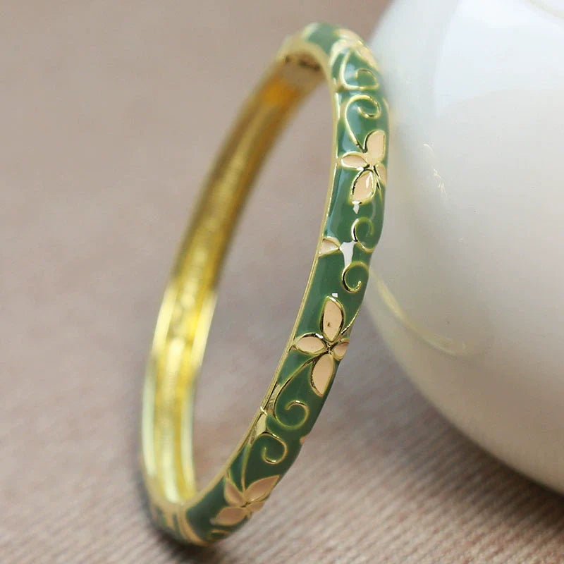 Xaria Clover Enamel Bangle - Dark Green