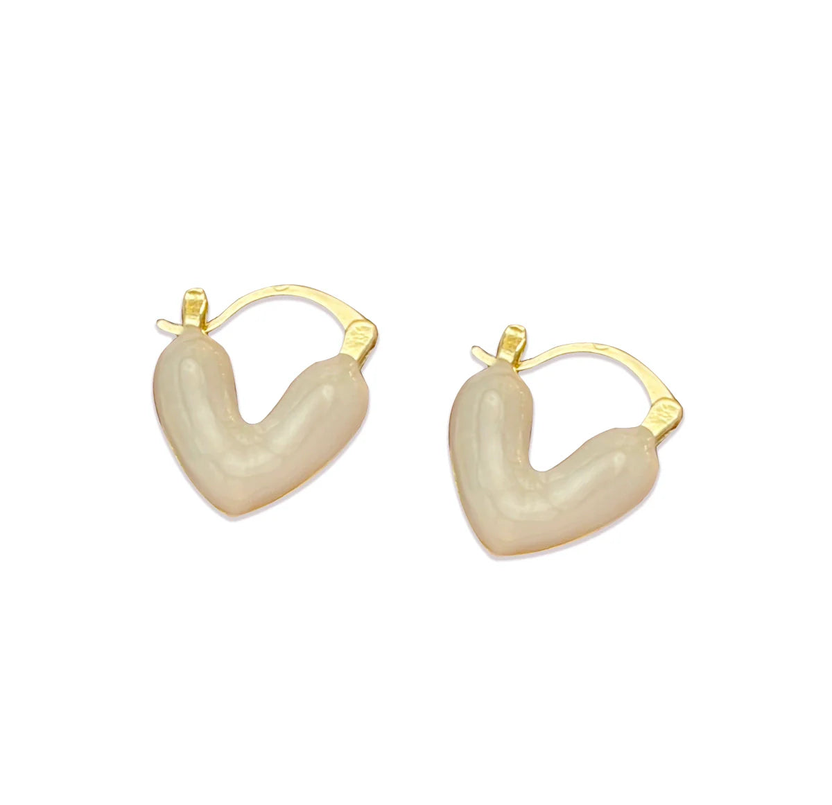 Clarke Enamel Heart Studs - Milky White