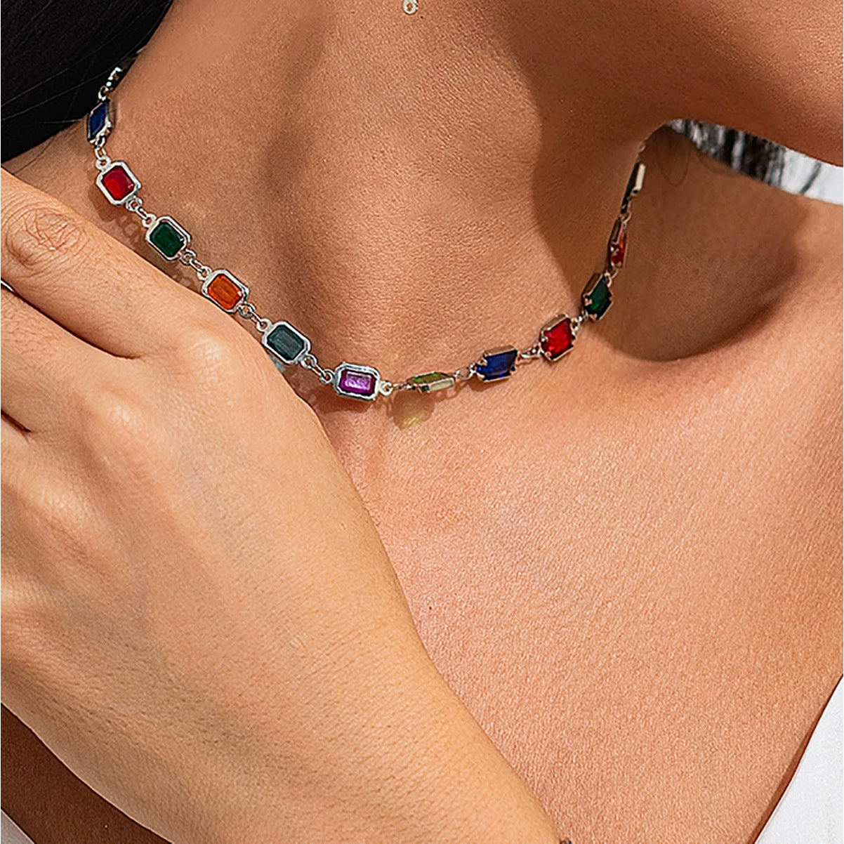 Corah Heart & Square Crystal Necklace - Style 3 Necklace Silver-tone [4XP3NW45]