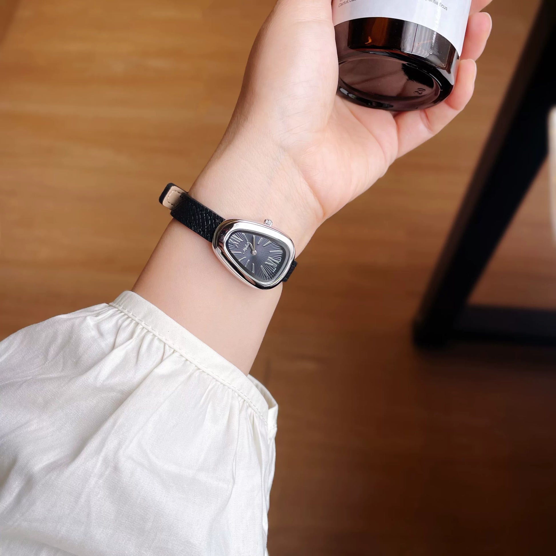 Johnna Snake Head Watch - Silver Case Black Strap