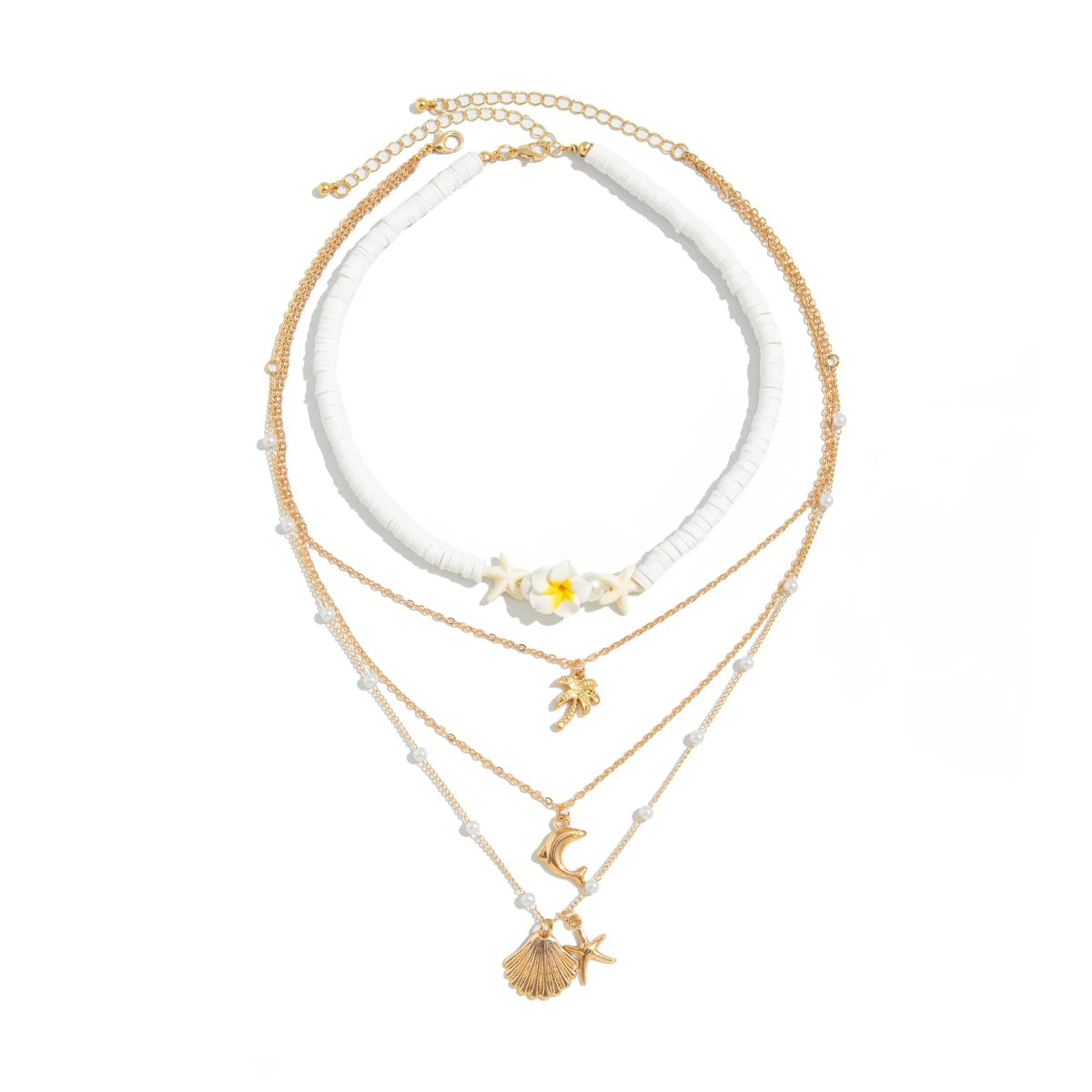 Taylin Layered Charm Necklace Set - White