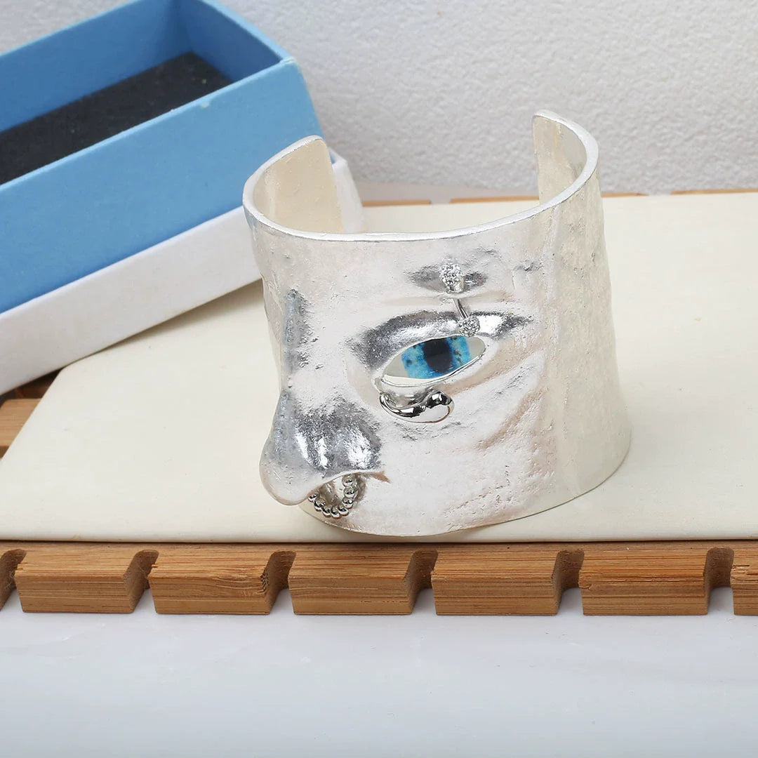 Kayleah Sculptural Face Bracelet - Silver