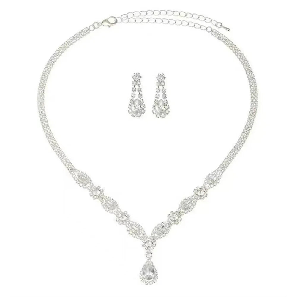 Dayana Rhinestone Drop Set - Necklace + Earrings Set